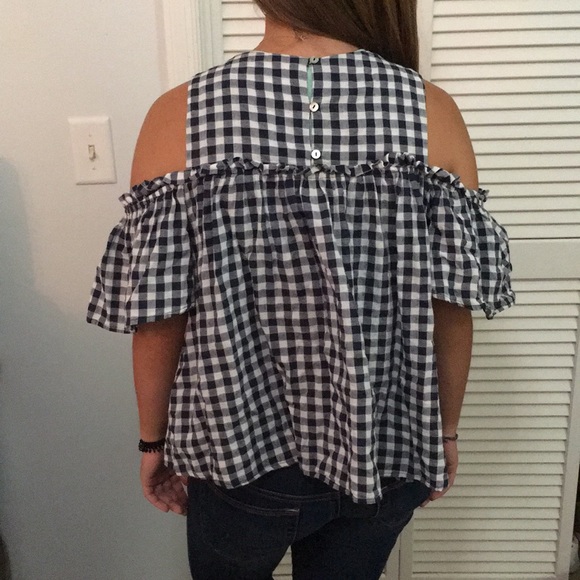 Open shouldered blue and white shirt - Picture 3 of 3